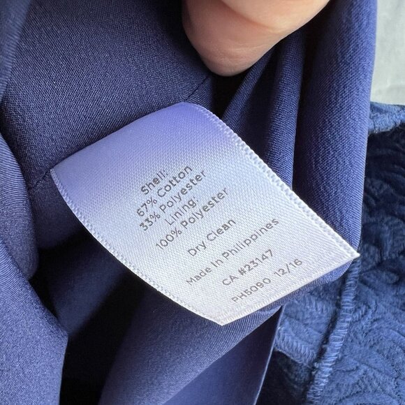 Talbots Size 10 Navy Blue Jacquard Brocade Ruffle Sleeve Sheath Dress Classic - Picture 8 of 8